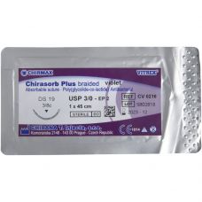 Sutur, Chirasorb Plus, 45cm, violet, 3/0, DS-19 nål (FS-2), antibakteriel, resorberbar, steril