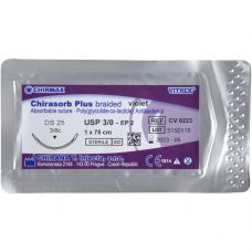Sutur, Chirasorb Plus, 75cm, violet, 3/0, DS-25 nål (FS-1), antibakteriel, resorberbar, steril
