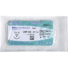 Sutur, Silon Monofilament, 45cm, blå, 4/0, DS-12 nål (DS-13), Non-resorberbar, steril