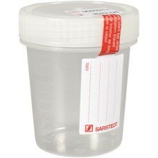 Urinprøveflaske, Sarstedt, PP, med skrivefelt, 100 ml, steril