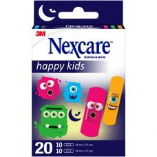 Børneplaster, Nexcare Happy Kids, monstre, 2 størrelser, assorteret, åndbart, hypoallergent